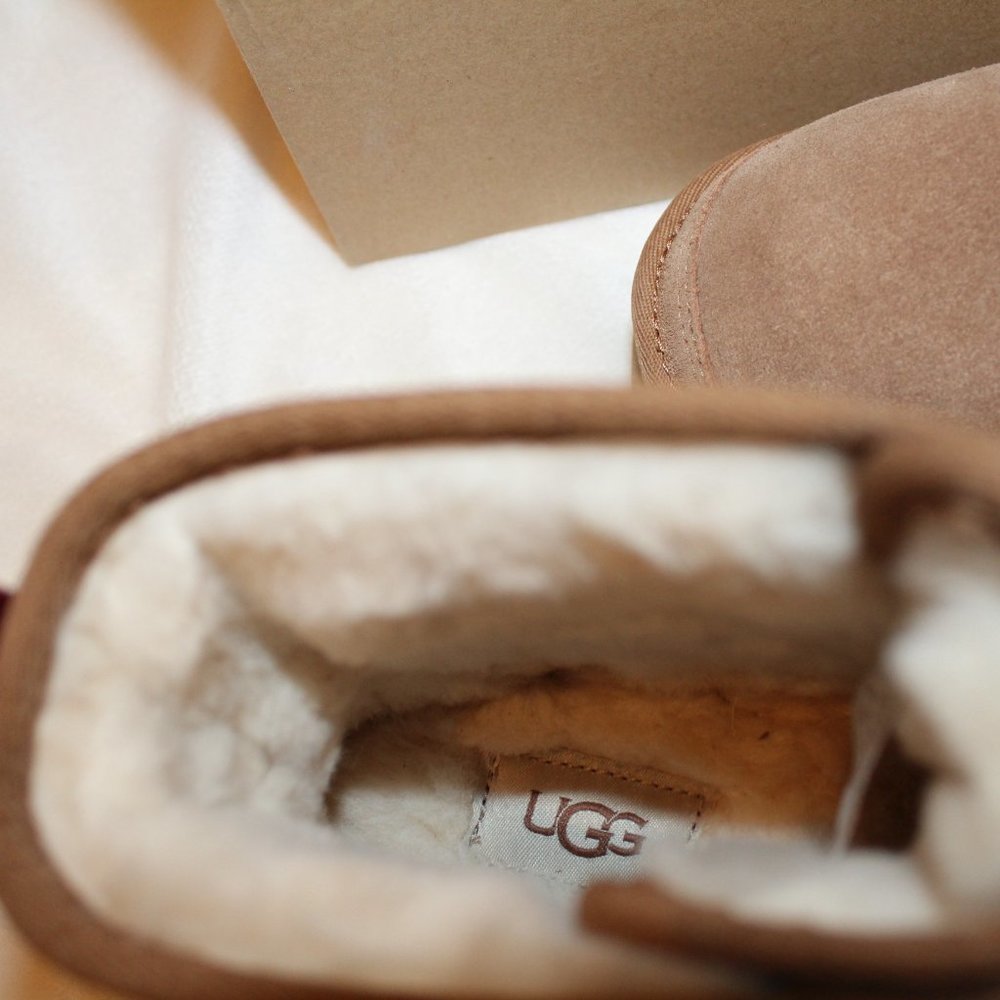 NIB UGG NEUMEL ZIP‎ UP PLATFORM SUEDE SHEARLING ANKLE BOOTS CHESTNUT - Picture 6 of 9